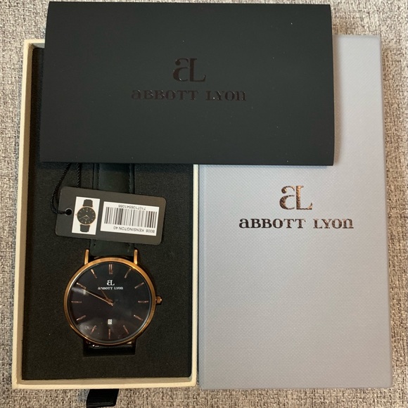 BNWT Abbott Lyon black leather Kensington 40 watch with Rose Gold crown - Picture 3 of 3